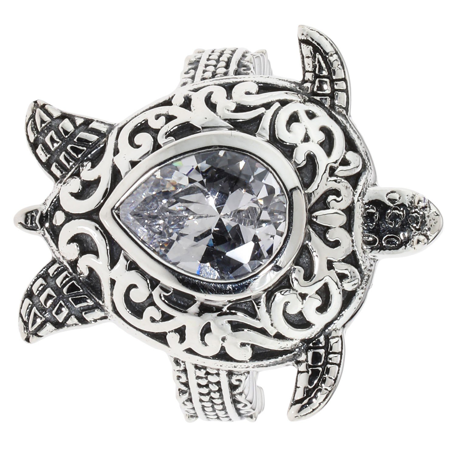 Turtle-Ring "Peter Penyu", Zirkonia, Silber 925, oxidiert - Saya Permata -  Marken