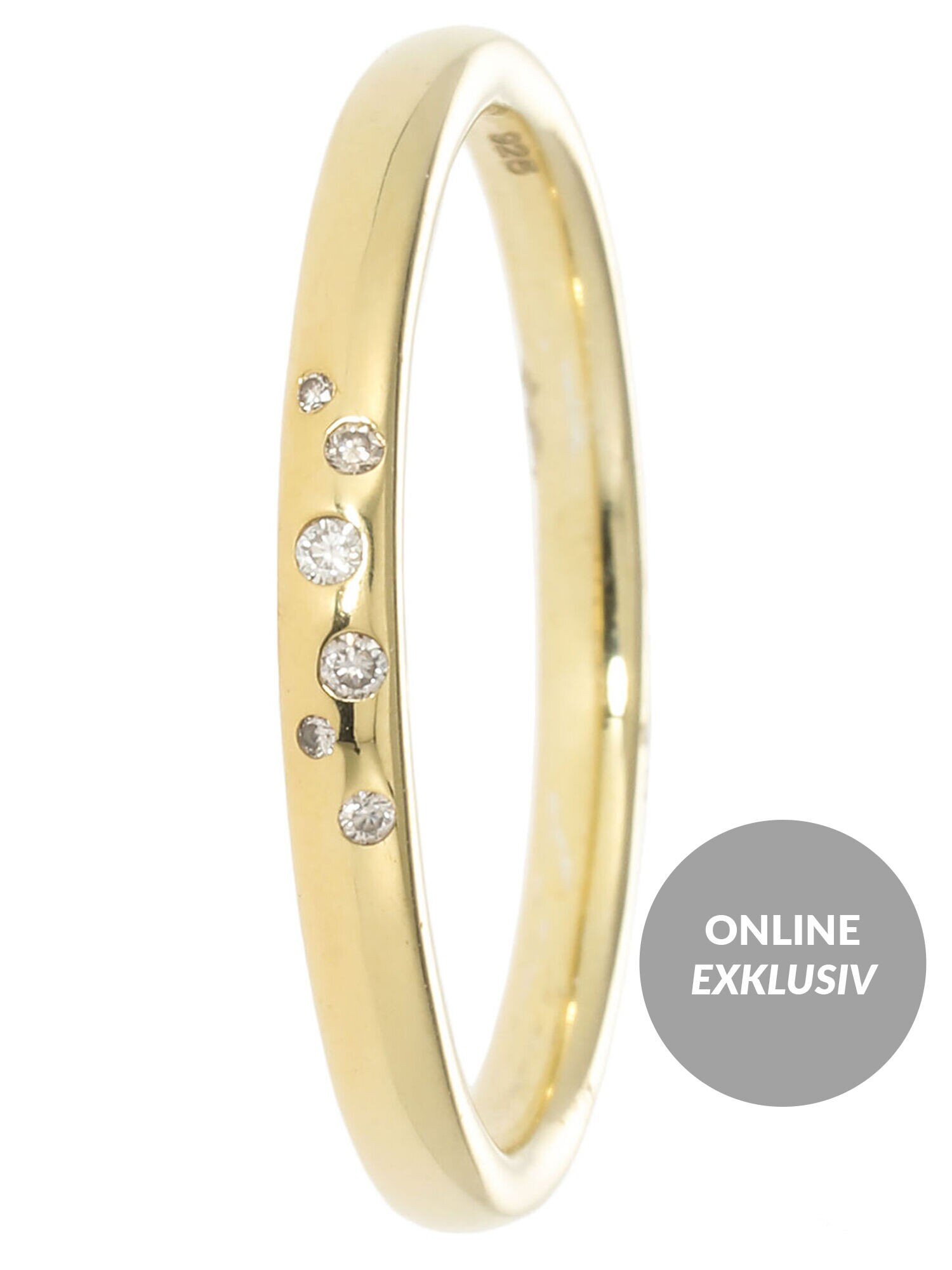 Band-Ring, 6 Brillanten, 0,030 ct., Silber 925 vergoldet